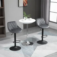 HOMCOM 2er-Set Barhocker, Höhenverstellbare Barstuhl mit Lehne, Samtoptik, Metallgestell, Fußstütze, drehbare, Dunkelgrau(m-2)