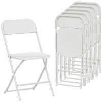 HOMCOM 6er-Set Klappstühle, faltbare Stühle mit Ablauflöchern, Stahlrahmen, vielseitig einsetzbar, Weiß(m-11)