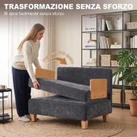 HOMCOM Poltrona letto singolo 2 in 1 pieghevole con cuscini, grigio scuro(m-5)