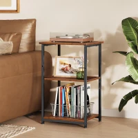 WLIVE 3-Tier Side Table, Built with Robust Steel Frame and Adjustable Feet, Top Shelf Comes with 19kg Load Bearing, Suitable for Living Room, Bedroom and Office, Rustic Brown(m-2)
