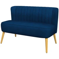 HOMCOM Sofa Retrodesign 2-Sitzer-Sofa, Holzbeine, 117 cm x 56,5 cm x 77 cm, Blau(m-1)
