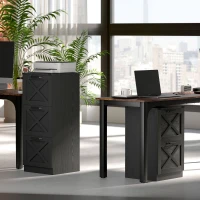 HOMCOM Gaveteiro de Escritório com 3 Gavetas, Pastas Suspensas para Formatos Letter/A4, Estilo Rústico, 40x40x101 cm, Preto(m-4)