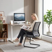 HOMCOM Padded Meeting Office Chair, Ergonomic Desk Chair No Wheels with Sled Base for Bedroom, Waiting, Reception, Dark Grey(m-8)