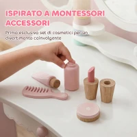 AIYAPLAY Toeletta per Bambini con Sgabello, Cassetto, 3 Specchi e 5 Accessori, Età 3+ Anni, Rosa(m-5)