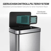 HOMCOM 50 L Sensor-Mülleimer, automatischer Deckel, Edelstahl, vielseitig einsetzbar, Silberfarben(m-8)