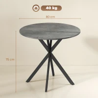 HOMCOM Runder Küchentisch, 80 cm, kompakte Tischplatte, Spanplatte, Metall, Grau(m-3)
