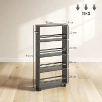 HOMCOM Multifunktionsregal mit Rollen, schmale Bauweise, 4 Fächer, 45x15x91 cm, Schwarz(m-3)