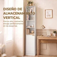 HOMCOM Estantería para Libros de 6 Niveles Librería Alta y Estrecha con 4 Estantes Abiertos Puerta y Estante Ajustable Blanco(m-5)