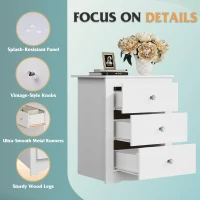 WLIVE 3-Drawer Wooden Bedside Table with Charging Station, USB Ports & Plug Sockets, Nightstand with Storage for Bedroom, Living Room, Office (1, White)(m-5)