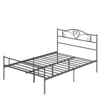 HOMCOM Bettgestell aus Metall mit Kopfteil, 300 kg Belastbarkeit, 145L x 211B x 106H cm, Schwarz(m-1)