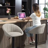 HOMCOM Lot de 2 tabourets de bar, chaises de bar hauteur réglable avec dossier et accoudoirs, repose-pieds, beige(m-9)