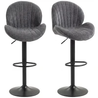 HOMCOM 2er-Set Barhocker, Höhenverstellbar 62-83 cm, 360° drehbar, Gepolsterter Sitz, Rückenlehne und Fußstütze, Grau(m-8)