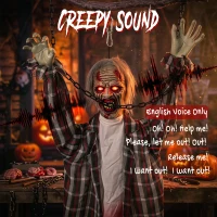 HOMCOM 110cm Screaming Animated Hanging Halloween Decoration, Sound Touch Activated Zombie Decor with Glowing Red Eyes(m-7)