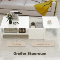 HOMCOM Verstellbarer Couchtisch, Metallschienen, Spanplatte, Fußpads, Weiß(m-5)