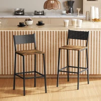 HOMCOM Set 2 Sgabelli da Bar con Schienale e Poggiapiedi Integrato in Stile Industriale, Marrone Rustico(m-2)