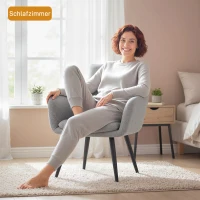 HOMCOM Moderner Akzentstuhl, Polsterstuhl mit Metallbeinen, Leinenoptik, Hellgrau(m-8)