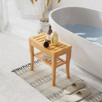 HOMCOM Duschhocker Badhocker mit Ablage Duschsitz Duschstuhl Badstuhl Badregal Bambus 47,5 x 26 x 44,5 cm Natur(m-10)