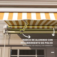 Outsunny Toldo de Pared con Brazo Articulado y Manivela Marco Resistente de Aluminio y Cubierta de Poliéster 295x245 cm Naranja(m-6)