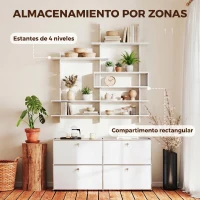 HOMCOM Estantería Flotante de Pared Geométrica con 4 Niveles y Compartimento Central Blanca(m-6)
