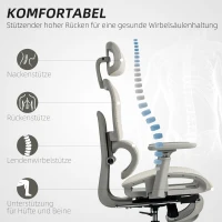 HOMCOM Bürostuhl, Ergonomischer Schreibtischstuhl mit Netzstoffbezug, verstellbar, rollbar, mit Armlehnen, Kopfstütze, Beige(m-4)