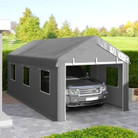 Outsunny Tenda Garagem 295x600x278 cm Tenda de Exterior Resistente com 2 Portas Enroláveis e 6 Janelas Cinza(m-9)