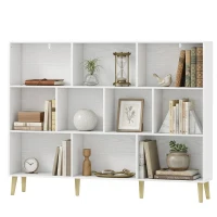 HOMCOM 10-Cube Bookcase, 3-Tier Book Shelf with Solid Wood Legs, 140 cm Modern Bookshelf with Anti-Tip Kit for Bedroom, White(m-15)