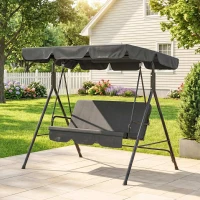 Outsunny Balancelle de Jardin 3 Places Toit Inclinaison réglable Coussins Assise et Dossier Acier Noir Polyester Noire(m-14)
