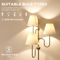 HOMCOM Floor Lamp, 165 cm Tall Standing Lamp with 3 Light and Foot Switch for Living Room, Bedroom, Bedside, Office, E27 Base Without Bulb (40W Max)(m-7)