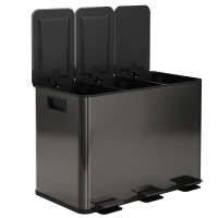 HOMCOM Mülleimer mit 3 x 20 L Fächern, Deodorant-Deckel, fingerabdrucksicher, Soft-Close, herausnehmbar, Schwarz(m-11)