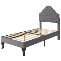 Cama tapizada con cabecero ajustable en altura y somier, sin colchón, 90×200 cm, Gris(m-9)