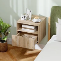 HOMCOM Nachttisch, griffloses Design, offenes Fach, Schublade, Wandmontage, Hellbraun(m-6)