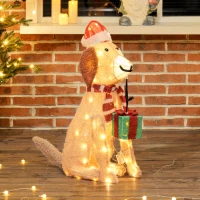 Outsunny Weihnachtsdekoration, Beleuchteter Weihnachtswelpe mit 74 warmweißen LED-Lichtern, 64 x 20 x 70 cm, Gelb(m-10)