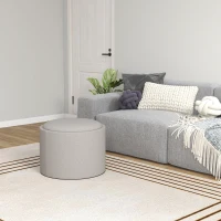 HOMCOM Hocker Polsterhocker, Leinen, versteckter Stauraum, umkehrbarer Deckel, 56cm x 56 cm x 42 cm, Hellgrau + Natur(m-10)