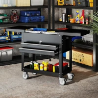 HOMCOM Rollender Werkzeugschrank, Werkzeugkasten mit Schubladen, Arbeitsfläche, verschließbar, mit Griff, Stahl, Schwarz(m-10)
