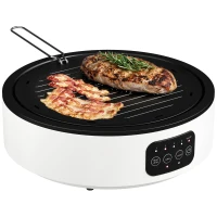 HOMCOM Dual-Keramikkochfeld, 2-in-1 Design, zum Kochen und Grillen, 2000W, 4 Hitzestufen, LED-Display, Fettfangschale, Weiß(m-12)