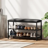 HOMCOM Schuhbank mit Sitzfläche, Sitzbank mit Stauraum, Schuhregal mit 2 offene Fächer, Sitzbank 81 x 31 x 50 cm Schwarz(m-10)