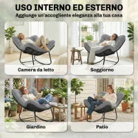 Outsunny Sedia a Dondolo stile Boho in Rattan e Metallo con Cuscino Morbido, 87x110x70 cm, Grigio Scuro(m-7)