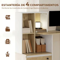 HOMCOM Escritorio Mesa de Oficina con 4 Estantes y Cajón Archivador A4 con Cerradura y 2 Llaves para Espacios Pequeños Roble(m-4)