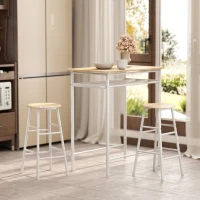 HOMCOM Ensemble table de bar avec tabourets, table à manger debout avec 2 chaises, étagère et pieds en métal, 80x50x90cm, blanc(m-9)