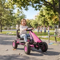 AIYAPLAY Kids Pedal Go Kart with Adjustable Seat, EVA Tyres, Manual Clutch, Brake, Go Kart for Kids 3-8 Years, Pink(m-14)