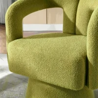 Drehbarer Polsterstuhl, gepolstert mit Bouclé-Stoff, tonnenförmiges Design, Olivgrün(m-4)
