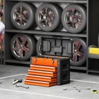HOMCOM Boîte à Outils à 4 Tiroirs, Caisse à Outils en Acier Thermolaqué avec Plateau Amovible, 49,7x25,3x40,7cm, Orange(m-2)