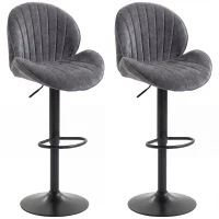 HOMCOM Lote de 2 Bancos de Bar, Altura Ajustável 62-83cm, Giratórias 360°, Assento Estofado, Encosto e Apoio para Pés, Cinza(m-7)