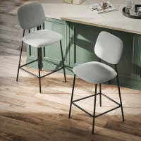 HOMCOM 2er-Set Barhocker, Bistrohocker mit Fußstütze, Samt-Bezug, Stahlbeinen, für Esszimmer, 45 x 49 x 102 cm, Hellgrau(m-8)