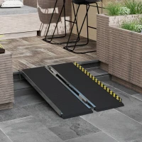 HOMCOM Rollstuhlrampe, zusammenklappbar, rutschfeste Oberfläche, vielseitig einsetzbar, tragbar, Aluminium, Schwarz(m-10)