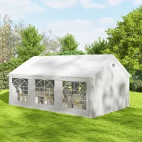 Outsunny Carpa para Fiestas 4x6 m Carpa de Jardín con Luces LED Paredes Extraíbles 2 Puertas y Ventanas UPF30+ para Boda Blanco(m-9)