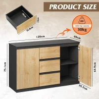 WLIVE Chest of Drawers with 3 Drawers, Cabinet with 2 Door 4 Shelvses, Modern Storage Unit, for Living Room, Bedroom, Hallway, (Black + Oak, 2 Door 3 Drawer)(m-3)