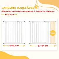 PawHut Barreira de Segurança para Cães 74-94 cm com Extensão, Montagem por Pressão e Bloqueio Duplo, Branco(m-7)