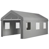 Outsunny Tenda Garagem 295x600x278 cm Tenda de Exterior Resistente com 2 Portas Enroláveis e 6 Janelas Cinza(m-10)