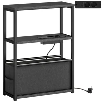 HOMCOM Beistelltisch Sofatisch mit Steckdosenleiste, Ablage, für Kleine Räume, 45x18x60,2cm, Schwarz(m-1)
